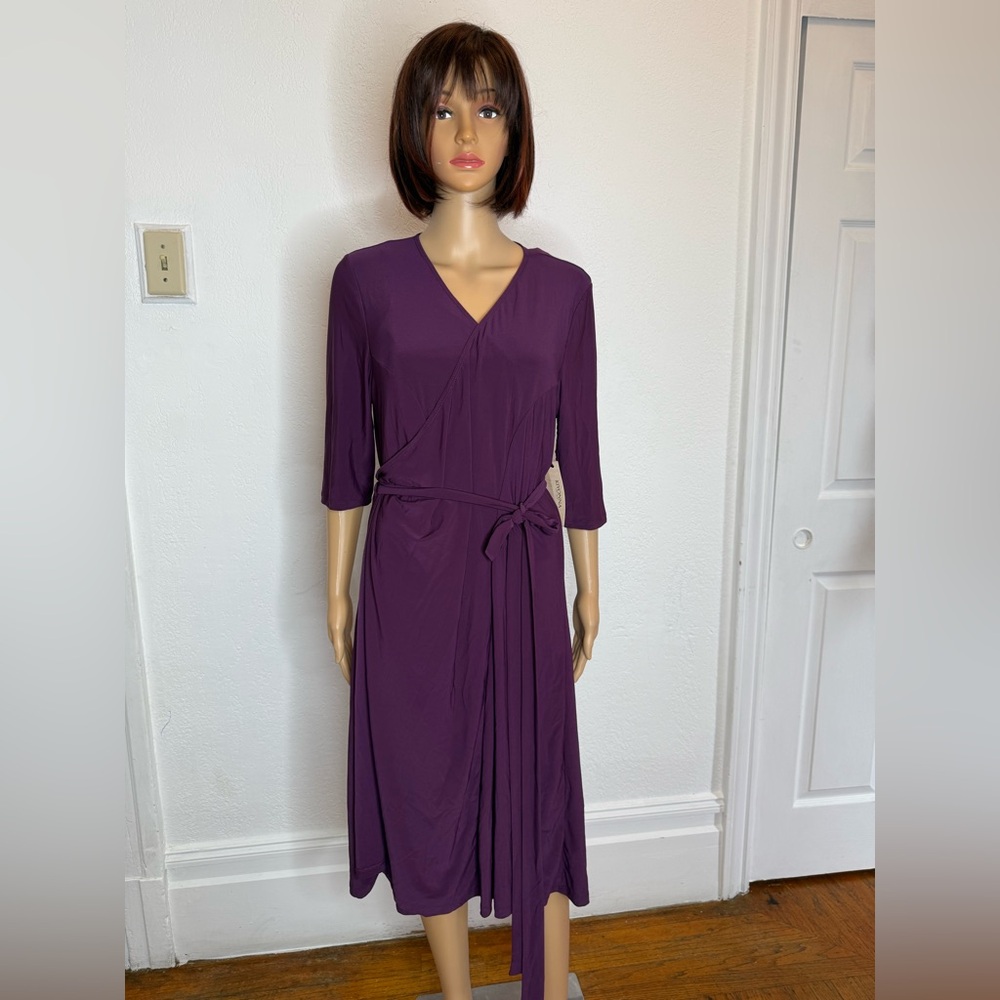 🆕 Kiyonna Flattering Midi Wrap Essential Dress Size 1X Plum Passion USA Made